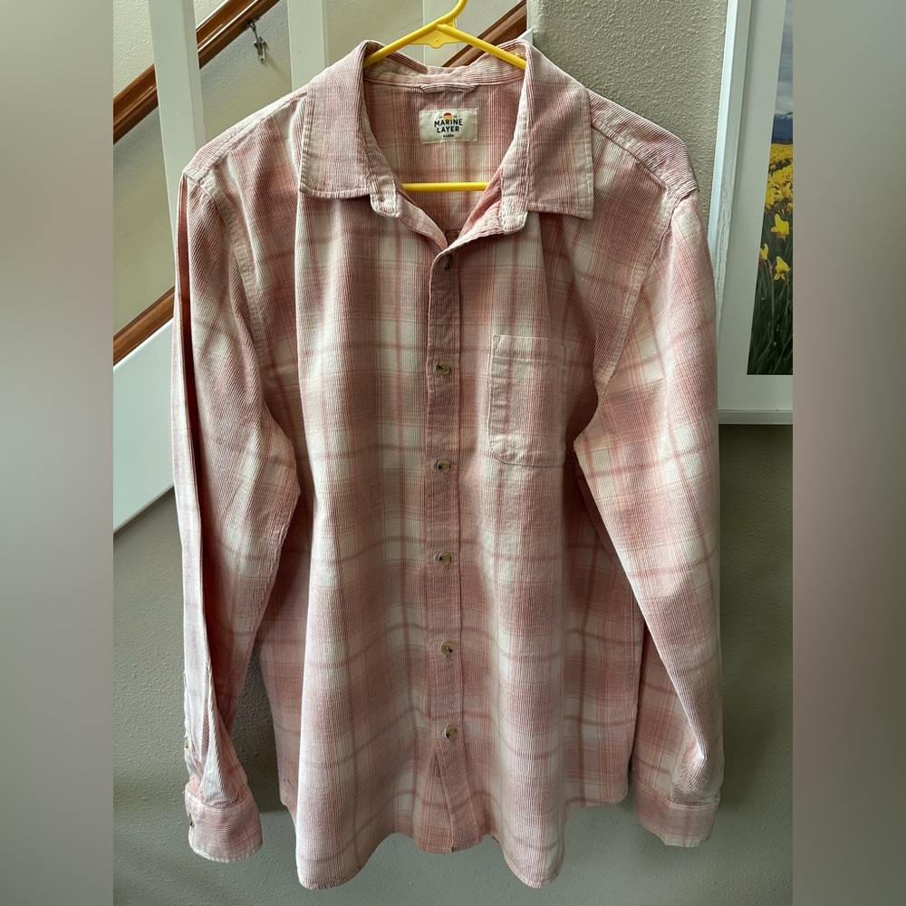 Marine Layer Light Pink Plaid Men's Shirt